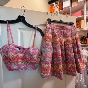 Bebe Pink Floral Crop Top and Skirt Set